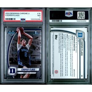 2024 BOWMAN CHROME UNIVERSITY #16 COOPER FLAGG PSA 7 NM DALLAS MAVERICKS